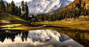 Reflection Lake at Fairy Meadows with Nanga Parbat reflected in the water