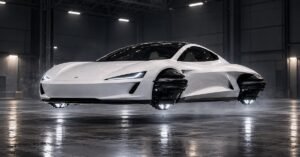 Tesla Roadster flying car using thrusters during its 2026 unveiling